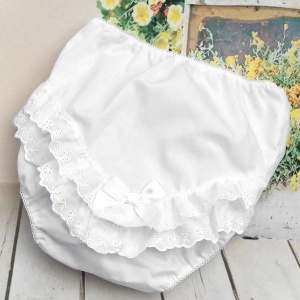 Baby Girls White Broderie Anglais Satin Bow Frilly Knickers